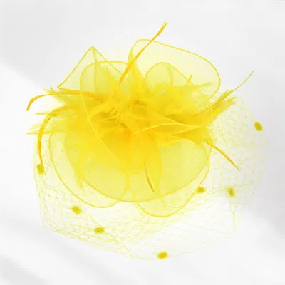 Fashnzfab Feather Mesh Flower Fascinator / Headband In Yellow