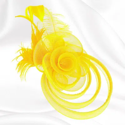 Fashnzfab Feather Mesh Flower Fascinator Headband In Yellow