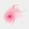 Fashnzfab Feather Mesh Flower Hair Pinch Clip Brooch In Pink