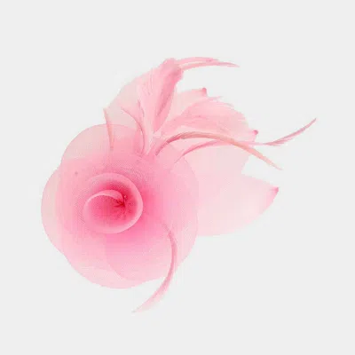 Fashnzfab Feather Mesh Flower Hair Pinch Clip Brooch In Pink