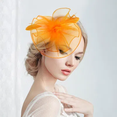Fashnzfab Feather Mesh Headband Hair Clip Fascinator In Orange