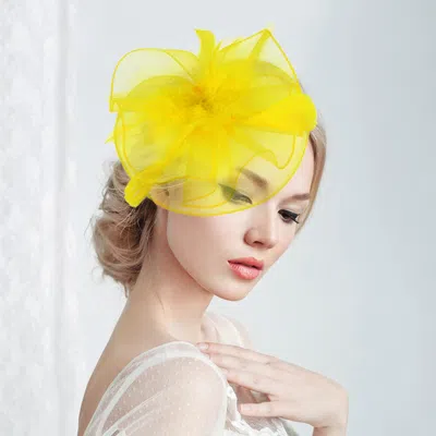 Fashnzfab Feather Mesh Headband Hair Clip Fascinator In Yellow