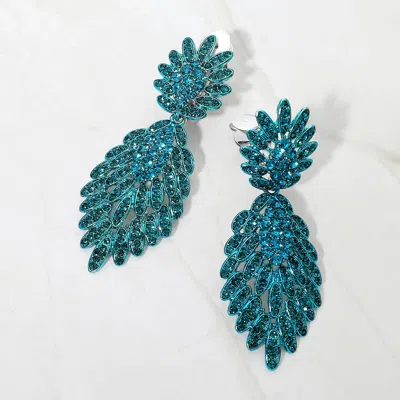 Fashnzfab Feather Pave Clip On Earrings In Green
