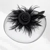 Fashnzfab Feather Pearl Cluster Mesh Flower Fascinator / Headband In Black
