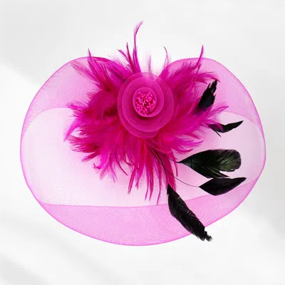 Fashnzfab Feather Pearl Cluster Mesh Flower Fascinator / Headband In Pink