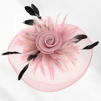 Fashnzfab Feather Pearl Cluster Mesh Flower Fascinator / Headband In Pink