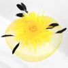 Fashnzfab Feather Pearl Cluster Mesh Flower Fascinator / Headband In Yellow