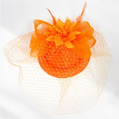Fashnzfab Feather Pearl Mesh Flower Fascinator / Headband In Gold