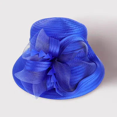 Fashnzfab Feather Pointed Mesh Bow Dressy Hat In Blue