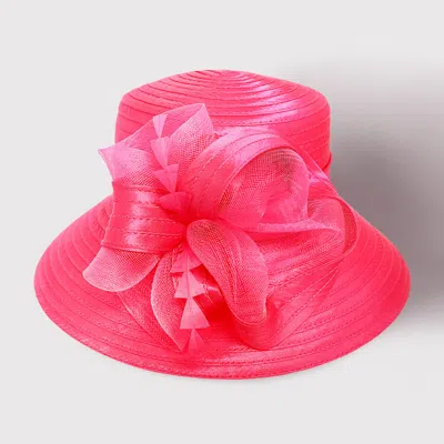 Fashnzfab Feather Pointed Mesh Bow Dressy Hat In Pink