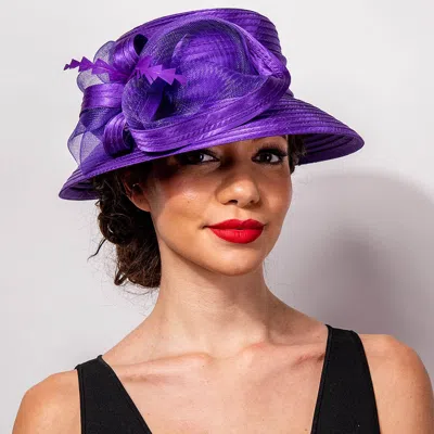 Fashnzfab Feather Pointed Mesh Bow Dressy Hat In Purple