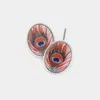 Fashnzfab Feather Printed Oval Mother Of Pearl Stud Earrings In Brown