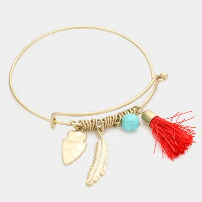 Fashnzfab Feather Tassel Charm Bracelet Turquoise In Blue