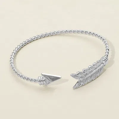 FASHNZFAB FEATHERED ARROW TWISTED WIRE CUFF BRACELET RHODIUM