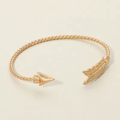 Fashnzfab Feathered Arrow Twisted Wire Cuff Bracelet Worn Gold In Multi