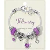 Fashnzfab February - Birthstone Heart Charm Multi Beaded Bracelet Purple In Purple