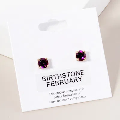 Fashnzfab February - Birthstone Stud Earrings - Gold, Purple In Burgundy