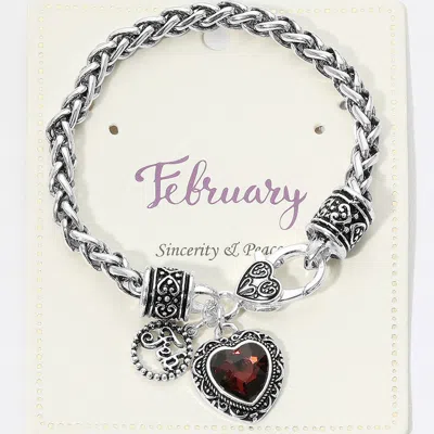 Fashnzfab February - Birthstone Heart Charm Bracelet In Multi