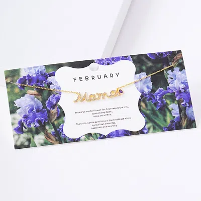 Fashnzfab February Birthstone Mama Message Pendant Necklace In Gold