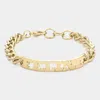 Fashnzfab Feline Nameplate Link Bracelet Gold In Gold
