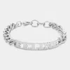 Fashnzfab Feline Nameplate Link Bracelet Rhodium In Multi