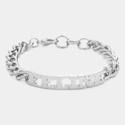 Fashnzfab Feline Nameplate Link Bracelet Rhodium In Multi