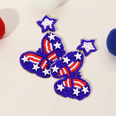 Fashnzfab Felt Back American Usa Flag Seed Beaded Star Butterfly Link Dangle Earrings In Multi