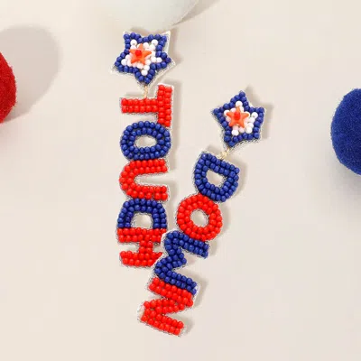 Fashnzfab Felt Back American Usa Flag Seed Beaded Star Touch Down Message Dangle Earrings In Multi
