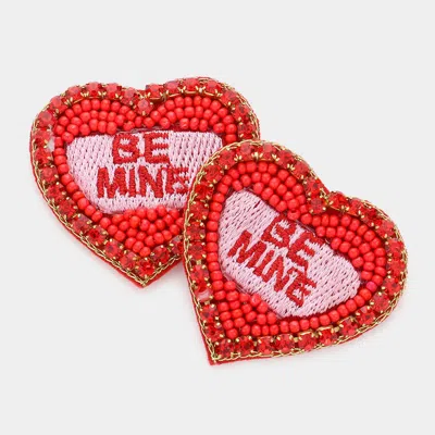 Fashnzfab Felt Back Be Mine Message Embroidered Seed Bead Stone Embellished Earrings In Red