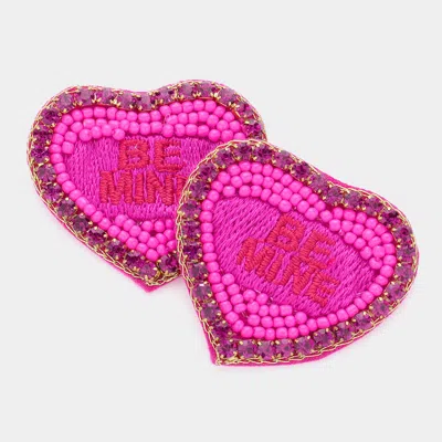 Fashnzfab Felt Back Be Mine Message Embroidered Seed Bead Stone Embellished Earrings In Pink