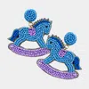 Fashnzfab Felt Back Beaded Baby Rocking Horse Dangle Earrings In Blue