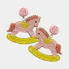 Fashnzfab Felt Back Beaded Baby Rocking Horse Dangle Earrings In Pink