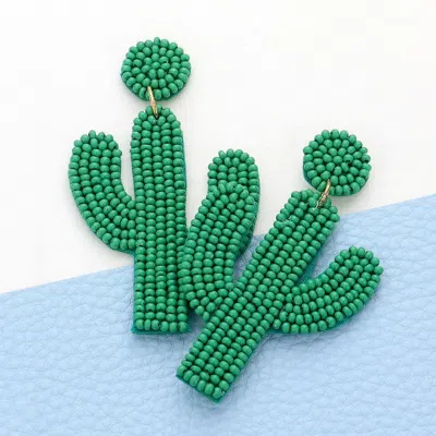 Fashnzfab Felt Back Beaded Cactus Drop Dangle Earrings In Green