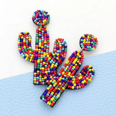 Fashnzfab Felt Back Beaded Cactus Drop Dangle Earrings In Multi