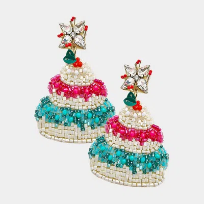 Fashnzfab Felt Back Beaded Cake Dangle Earrings In Blue