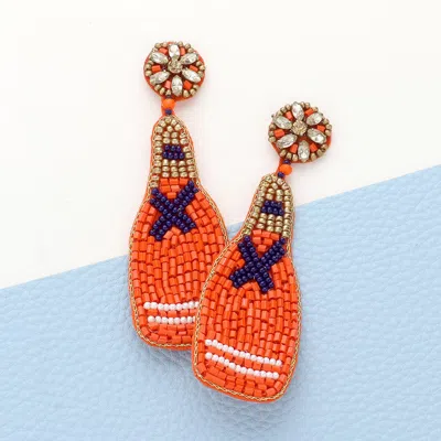 Fashnzfab Felt Back Beaded Champagne Dangle Earrings In Orange