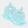 Fashnzfab Felt Back Beaded Dangle Earrings - Mint In Blue