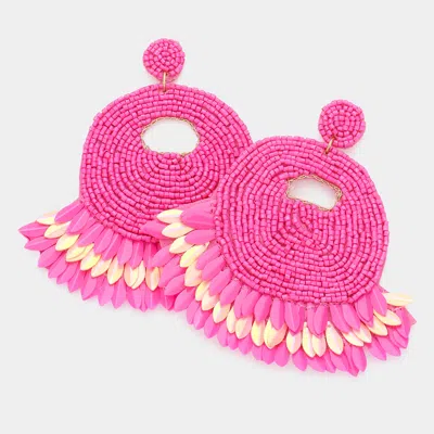 Fashnzfab Felt Back Beaded Dangle Earrings - Pink