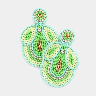 Fashnzfab Felt Back Beaded Dangle Earrings In Green