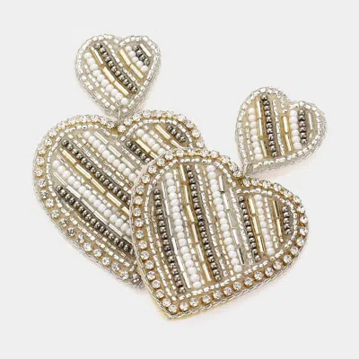 Fashnzfab Felt Back Beaded Double Heart Link Dangle Earrings In Multi