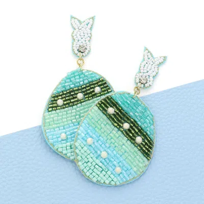 Fashnzfab Felt Back Beaded Easter Bunny Egg Link Dangle Earrings In Green