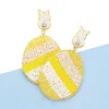Fashnzfab Felt Back Beaded Easter Bunny Egg Link Dangle Earrings In Yellow