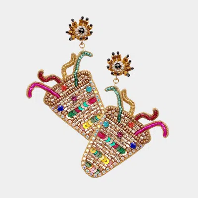 Fashnzfab Felt Back Beaded Firecracker Link Dangle Earrings In Multi