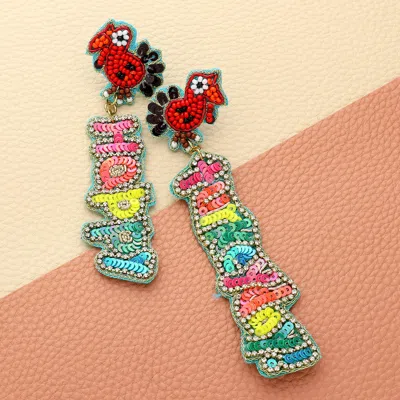 Fashnzfab Felt Back Beaded Happy Turkeyday Message Dangle Earrings In Multi