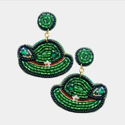 Fashnzfab Felt Back Beaded Hat Dangle Earrings In Green