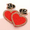 Fashnzfab Felt Back Beaded Hat Heart Link Dangle Earrings - Red In Gray