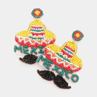 Fashnzfab Felt Back Beaded Hat Mexico Message Mustache Dangle Earrings In Yellow