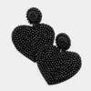 Fashnzfab Felt Back Beaded Heart Dangle Earrings In Black