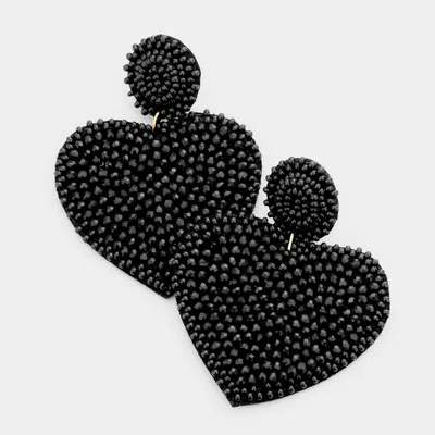 Fashnzfab Felt Back Beaded Heart Dangle Earrings In Black