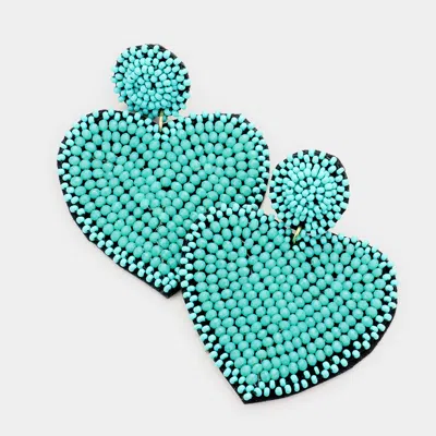 Fashnzfab Felt Back Beaded Heart Dangle Earrings In Blue